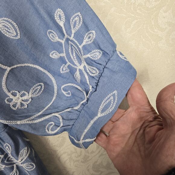 Ana Rose Babydoll Peasant Top sz 2X Blue Embroidered Flounced Ruffle Hem Boho - Picture 6 of 13